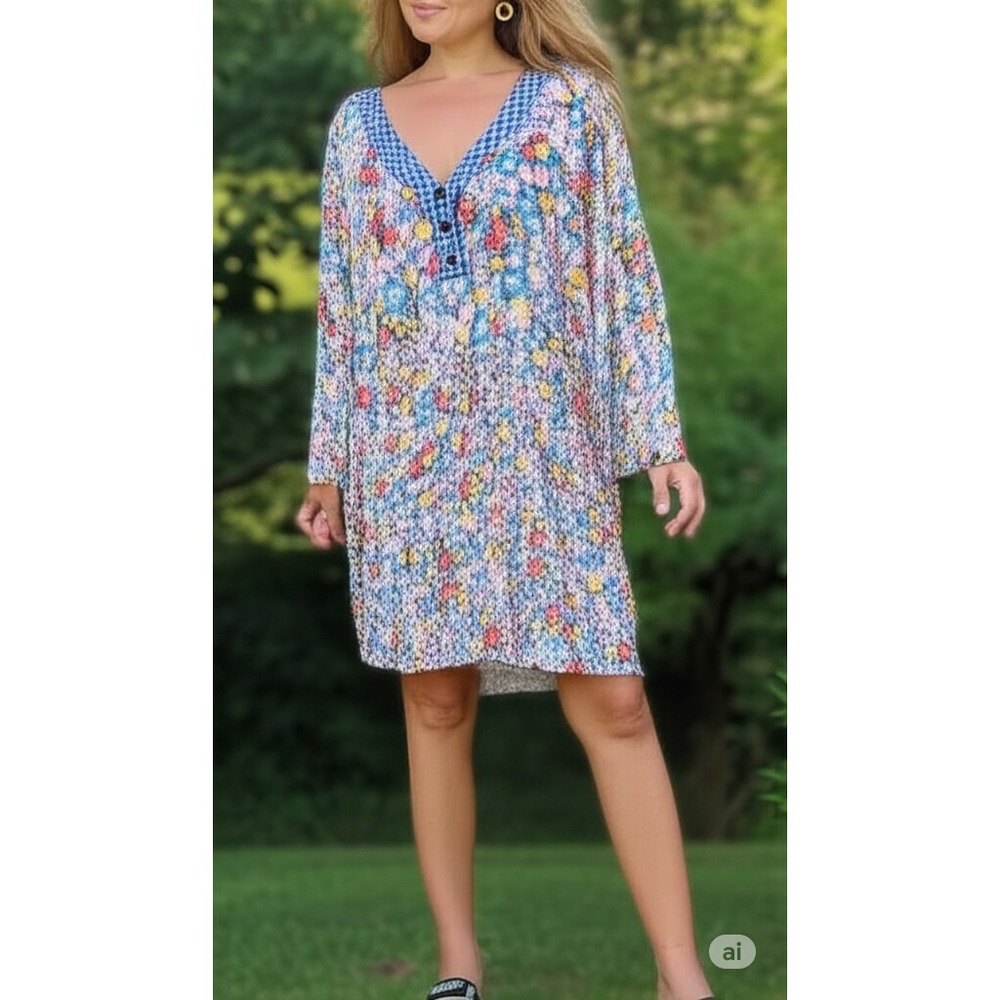 Johnny Was Dress XL Jade Divina Floral Tunic Flowy Relaxed Cottagecore Cute Boho